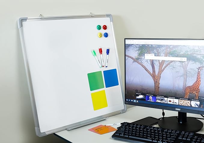 Whiteboard Set - Dry Erase Board 24 x 24 in with 1 Magnetic Eraser, 4 Dry Wipe Markers, 4 Magnets and 6 Magnetic Labels - Wall Hanging Reminder Kanban White Board for Home and Office (24x24 inch)