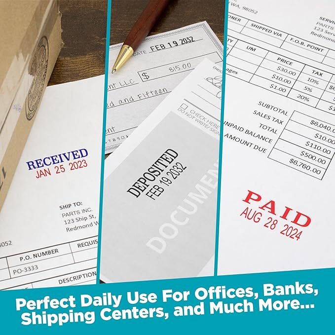 MaxMark Self-Inking Rubber Date Office Stamp with FAXED Phrase Blue Ink & Date RED Ink (Max Dater II), 12-Year Band