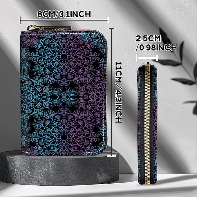 BWEGRHE Cute Credit Card Holder with Zipper, Purple Blue Mandala RFID-Blocking Card Case Small Wallet for Women Men, Multi-slot Card Organizer Case Travel Accordion Wallet
