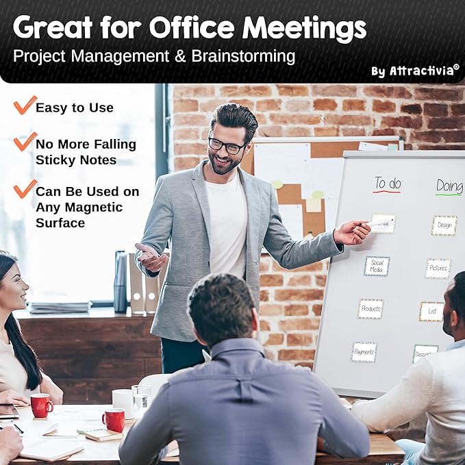 Attractivia Dry Erase Magnetic Labels 2.8 x 1.8 in, Pattern Borders, Small Dry Erase Magnets, 40-Pack, Colored Erasable Write-On All-Purpose Labels, for Office, Education, Home, Whiteboard