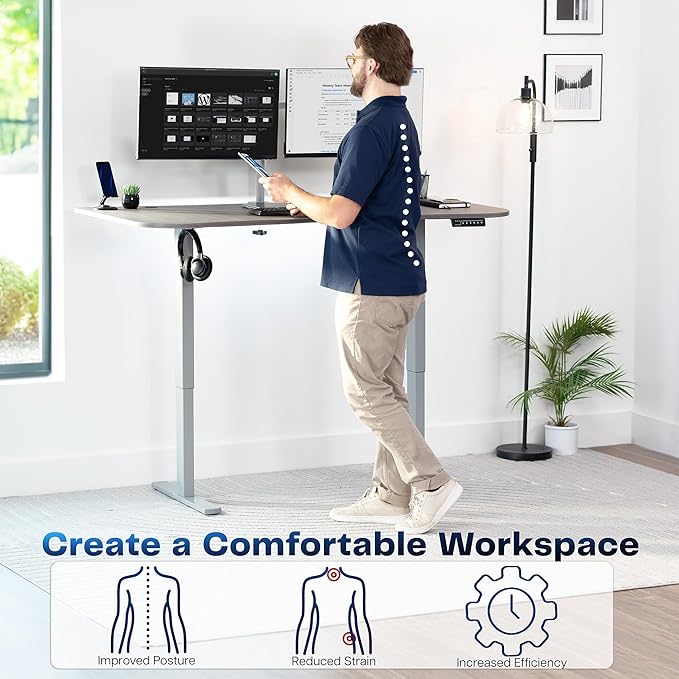 VIVO Electric 63 x 32 in Standing Desk, Memory Height Adjustment, 1B Series, Holds 220 lbs, Dark Gray Top Gray Frame, DESK-KIT-1G1G