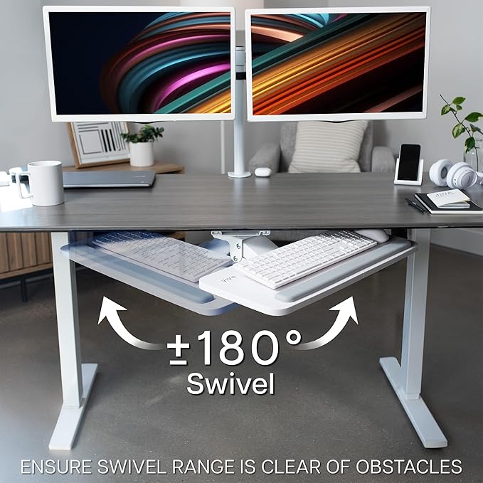 VIVO Adjustable 25 x 10 inch Computer Keyboard and Mouse Platform Tray Ergonomic Under Table Desk Mount Drawer Underdesk Shelf, White, MOUNT-KB03W
