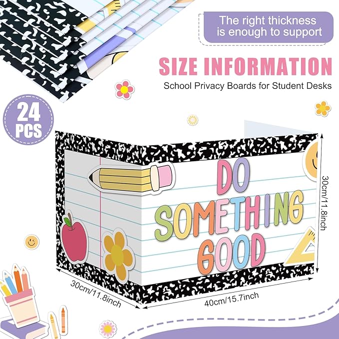 Honoson 24 Pcs Bulk Inspirational Privacy Folders for Students Cardboard Test Privacy Boards Motivational Words Desk Dividers Shield for Classroom School Study Supplies, 6 Styles(Composition)