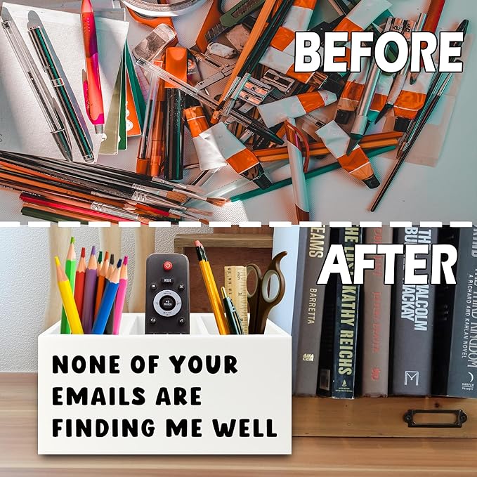XPH Funny Office Pen Pencil Holder Organizer for Desk, Sarcastic Gifts for Women Men, Funny Coworkers Gifts Wooden Box Sign for Home Office Desk Tabletop Decorations