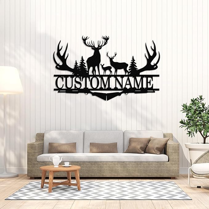 Dyoart Personalized Deer Metal Cabin Sign | Custom Metal Signs Outdoor | Deer Custom Wall Art | Outdoor Deck Decor | Last Name Deer Monogram | Camping Signs | Deer Hunter Gift | Cabin Decor