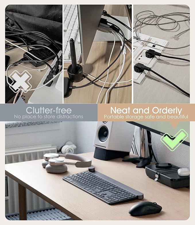 Nearockle Cable Management Under Desk, Adjustable Self-Adhesive Silicone Cable Ties Cord Organizer, Reusable Heavy-Duty Cord Holder Under Table for Office, Home, School (10Pcs-White)