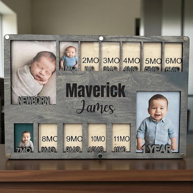 Newborn picture frame, Baby picture sign, Baby keepsake wall decor, Nursery picture frame, Gift for new mom, 1 year old photo album (Newborn 3.0)