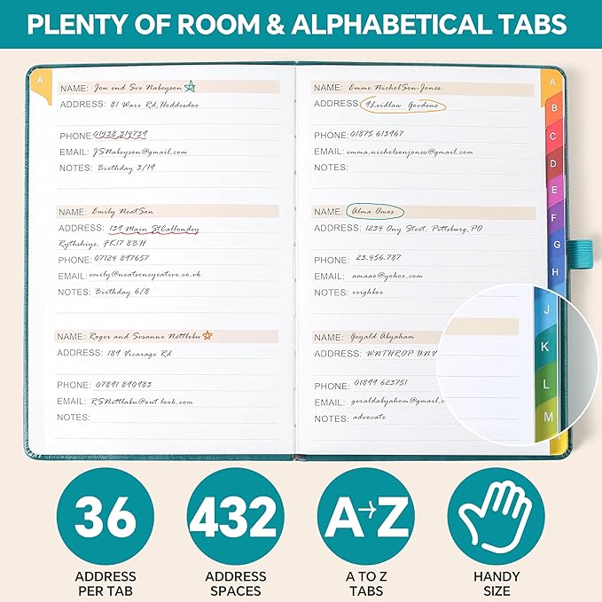 Address Book with Colorful Alphabetical Tabs (8.4" x 5.7") – Hardcover Contact Organizer for Website Passwords, Telephone, Software Licenses, and Important Information – Premium Gray