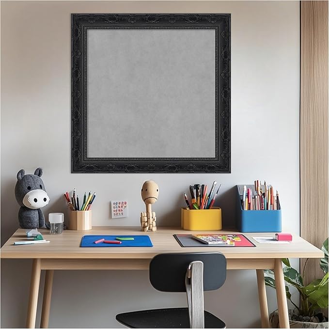 Amanti Art Black Framed Magnetic Board 24x24 Medium Vision Board for use with Magnets, 100% Metal Sheet to Display Items as Office Decor or for Home Organization in mudroom, Kitchen or Kids Room