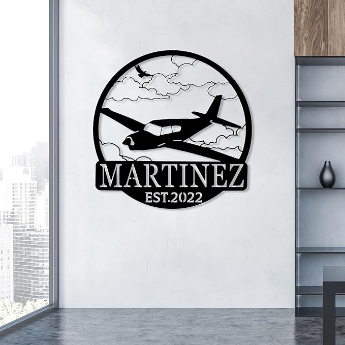 Personalized Metal Airplane Wall Art, Airplane Name Sign, Customized Pilot Name Sign, Airplane Hangar Sign Decor, Aviation Home Office Decor, Large Outdoor Decor, Pilot Gifts, Aircraft Lovers Gift