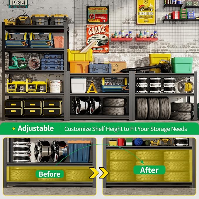 CBCNWR 72''H Garage Storage Shelves, 2800LBS Steel Heavy Duty Storage Shelves, Adjustable 5-Tier Metal Shelf Rack, Heavy Duty Shelving for Garage,Warehouse,Basement,Pantry–Black 47" W x19.7 D x72 H