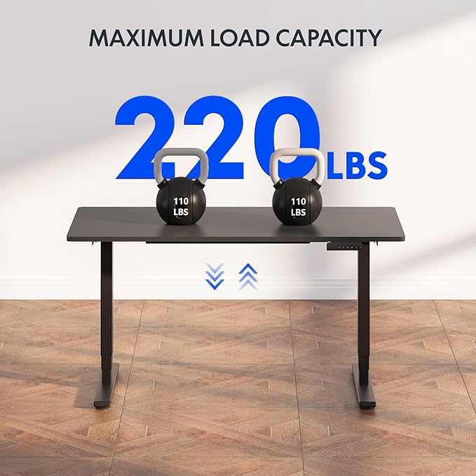 FlexiSpot E6 3-Stage Dual Motor Electric Standing Desk 48 x 30 Sit Stand Up Desk, Holds 220 lbs, Adjustable Height w/ Memory Presets, One-Piece Black Desktop & Black Frame, Ships in 2 Boxes