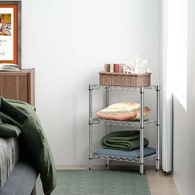 M MZG 750 lbs 3 Tier Shelf Metal Storage Shelves Wire Rack Closet Organizers with PP Board for Garage Kitchen Bathroom Laundry Chrome 11.8" D x 21.7" W x 28.6" H