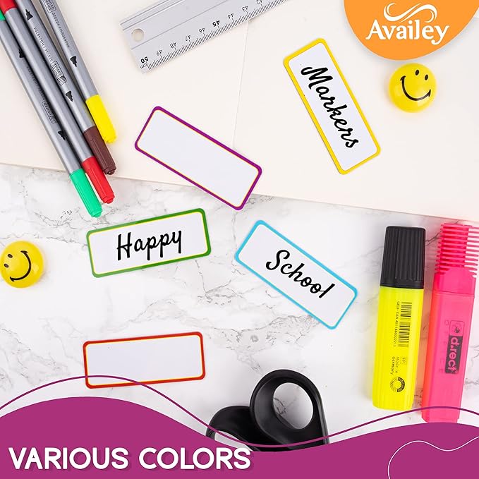 Availey 40 Pieces (3 x 2) - Colored Border Magnetic Dry Erase Labels - Reusable Strips for Classroom Home Office Garage - Refrigerator Blank Writable Erasable Cards - Name Tags Students Locker Shelf