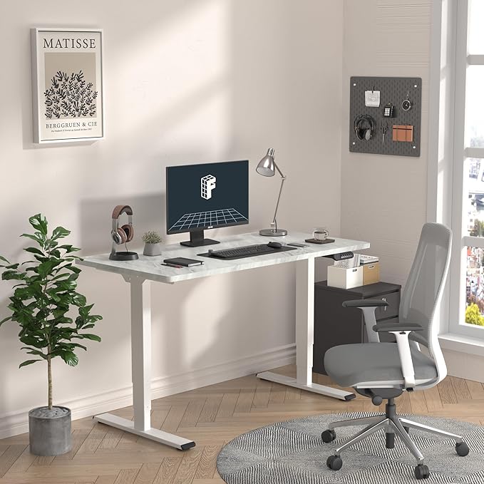 FLEXISPOT E6 3-Stage Dual Motor Electric Standing Desk 48 x 30 Sit Stand Up Desk, Holds 220 lbs, Adjustable Height w/Memory Presets, One-Piece Marble Grey Desktop & White Frame, Ships in 2 Boxes