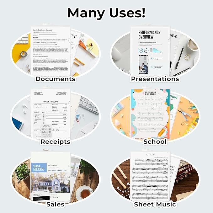 Dunwell Clear Folders for Documents, Plastic 8.5x11 File Sleeves for Document Protection, Filing, Storage, Organization (6 Pack) Transparent Folders with Pockets, Durable Letter Size Document Holder