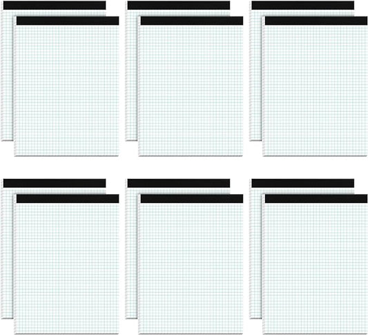Graph Paper Pad 8.5 x 11, 12 Pack Graph Paper Notebook, 4x4 Graph Ruled, Grid Paper Pad 8-1/2" x 11", Blueprint Quadrille Pads, Grid Paper Notebook 8.5 x 11, White 70 GSM Graft Paper, 30 Sheets/Pad