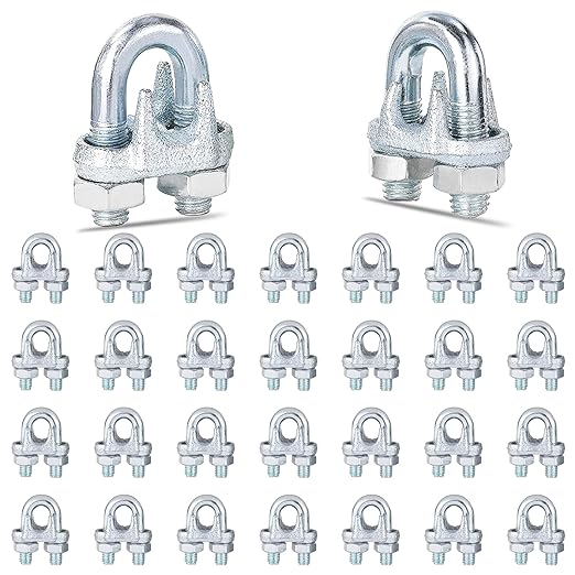 30 PCS 1/8 Inch Wire Rope Clamps, M3 Heavy Duty Galvanized Wire Cable Clamps for Tent Ropes, Boat, Clotheslines, U-Bolt Saddle Fasteners for Secure Connections