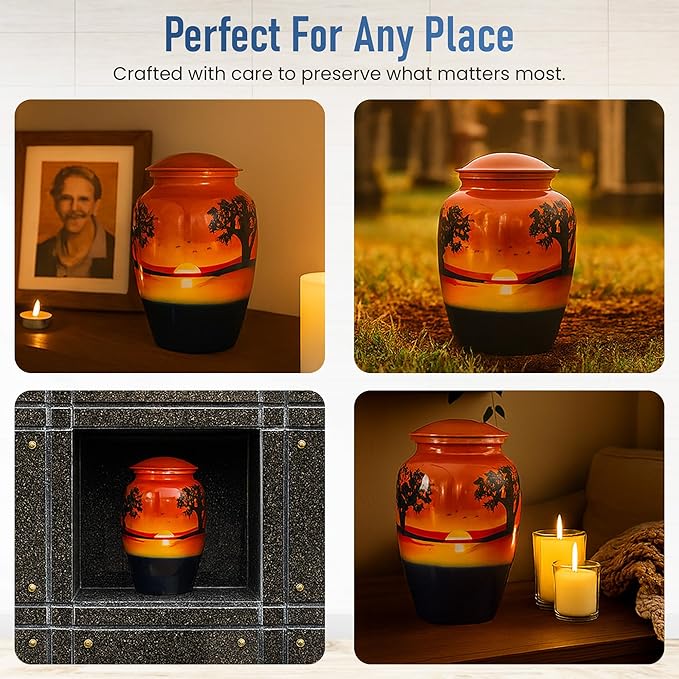 Modern Memorials Cremation Urn for Ashes - Large Urn for Man & Women - 200 Cubic Inches - Includes Velvet Storage Bag - Safari Style