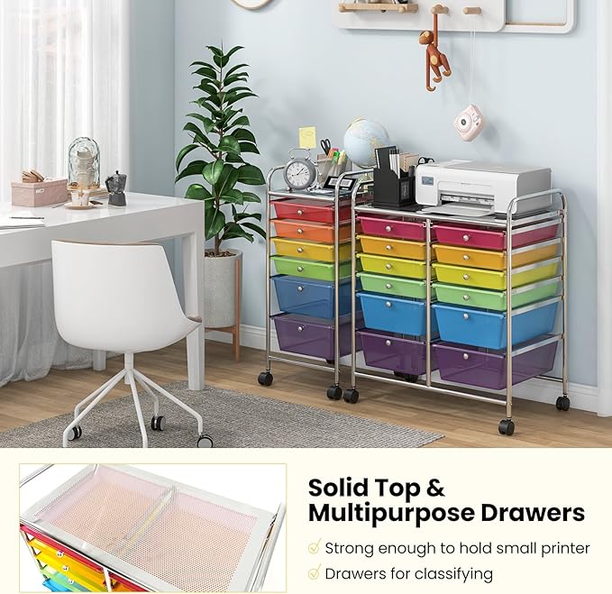 Giantex 12 Drawer Rolling Storage Cart Tools Scrapbook Paper Office School Organizer (Multicolor)