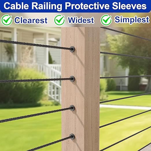 200 Pack Cable Railing Protector Sleeves for 1/8” Deck Railing System, Black Cable Railing Kit Hardware for Wood Post, T316 Stainless Steel Marine Grade DB58