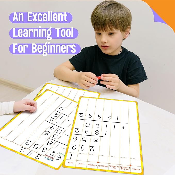 8 Packs Division Whiteboards, Double Sided Dry Erase Board Writable and Erasable Math Learning White Board for Kids, Students, Classroom and Home (Each Measures 12” x 9”)