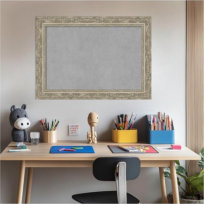 Amanti Art Silver Framed Magnetic Board 20x28 Medium Vision Board for use with Magnets, 100% Metal Sheet to Display Items as Office Decor or for Home Organization in mudroom, Kitchen or Kids Room