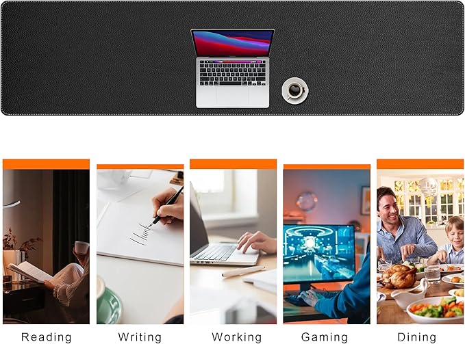 Mydours 79" x 20" Super Large Desk Mat, PU Leather & Cork Desk Pad, Extra Large XXXL Desk Mouse Pad for Workstation, Office, Home, Computer Desk Mat with Keyboard & Mouse (Black)