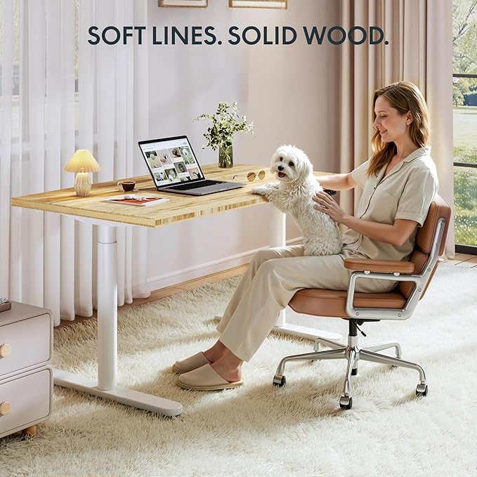 FLEXISPOT Bamboo Electric Standing Desk with Elegant Oval Legs, 55"x28" Height Adjustable Desk for Home Office & Living Spaces, White Frame