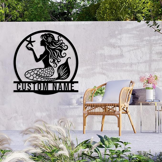 Custom Mermaid Metal Sign,Personalized Mermaid Name metal Signs,Mermaid Wall Decor,Beach Theme Decor, Girls Mermaid Room Decor,Metal Wall Decor (Style-1)