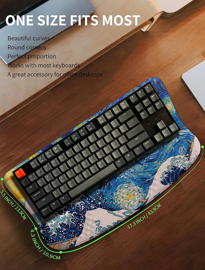 KUOSGM Ergonomic Wave Wrist Rest with Keyboard Stand, Cushioned Palm Rest, Comfortable Integrated Memory Foam for Natural Typing and Relieve Wrist Pain, Starry Night Waves