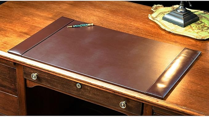 DACASSO Bonded Leather Desk Pad with Side Rails - Luxury Leather Desk Blotter for Writing (30 x 18, Brown)