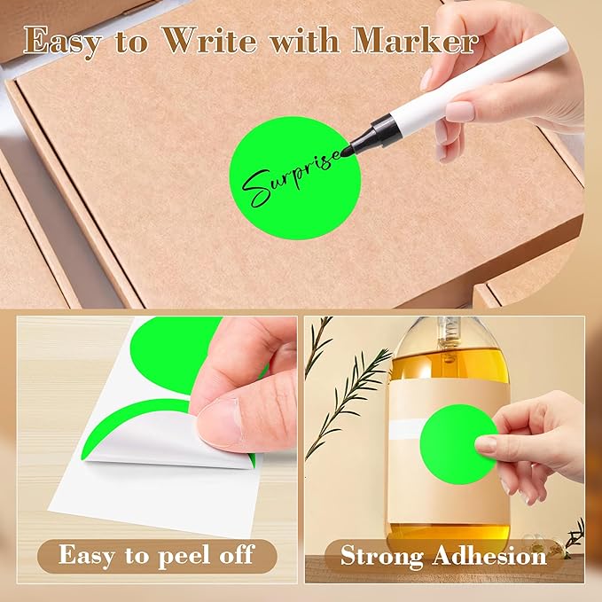 2 Inch Color Coding Round Labels (2000Pcs, 4 Rolls) - Round Colored Dot Stickers for Inventory, Pantry, Warehouse Organization - Fluorescent Green Circle Dot Labels