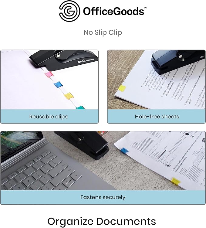 OfficeGoods No Slip Clip Refills - Binds Up to 50 Pages - Reusable - Works with No Slip Clip Dispenser - 50 ct Box Each Small & Large - 100 ct Total - Multicolor