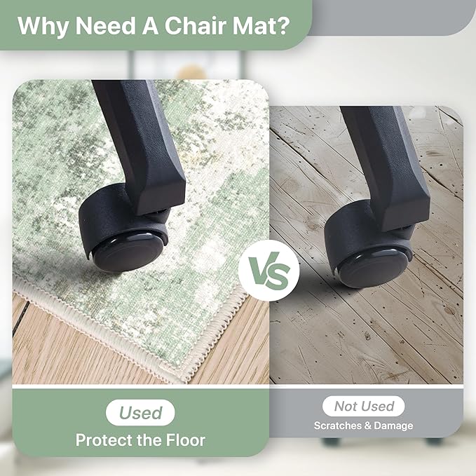 Office Chair Mat for Hardwood Tile Floor, Abstract 48"X 72" Desk Mats for Office Chair on Rolling Chairs Carpet, Desk Anti-Slip 1/5" Thick Rug for Computer Chair, Thin Low-Pile Floor Mat, Green