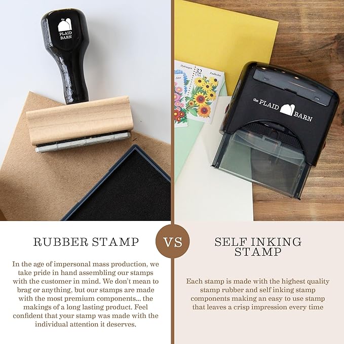 Address Stamp - Custom Stamps for Mailing I Create Personalized Name and Return Address I Up to 3 Lines of Text I Includes Ink Color Options I Self Inking and Wooden Rubber Stamp Options (Print Font)