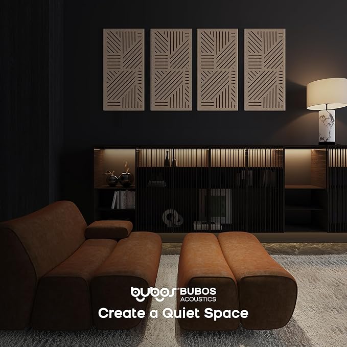 BUBOS 4 Pack Thickened Acoustic Panels, 23.6''x11.8'' Self-Adhesive Sound Absorbing Cavity Acoustic Wall Panels for Theater Studio Room Recording Room Gaming Room Meeting Rooms,VortexCore Brown