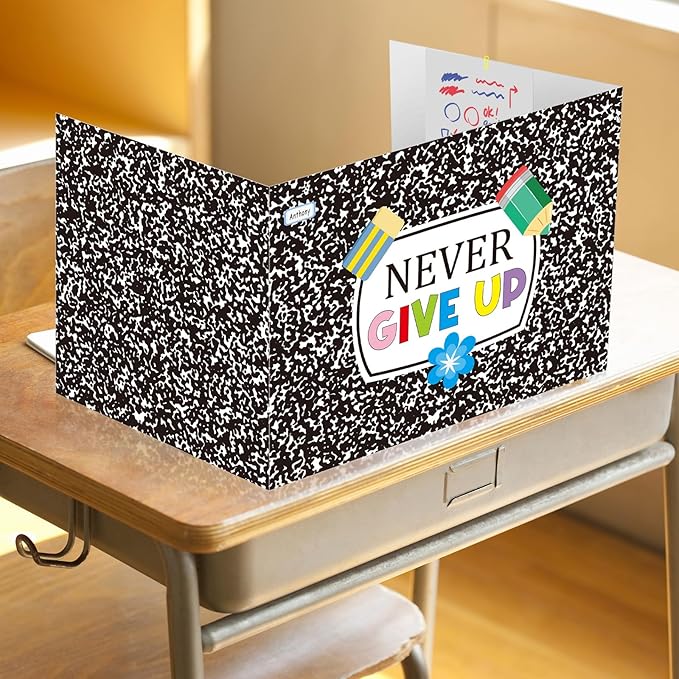 Cinrobiye 24 Pcs Composition Privacy Folders Standard for Students Cardboard Shields Test Privacy Boards Inspirational Words Desk Dividers Shield for Classroom School Study Supplies (Black)