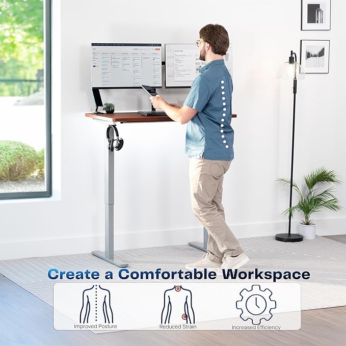 VIVO Electric 43 x 24 in Standing Desk, Memory Height Adjustment, 1B Series, Holds 220 lbs, One-Piece Dark Walnut Top, Gray Frame, DESK-KIT-1G4D