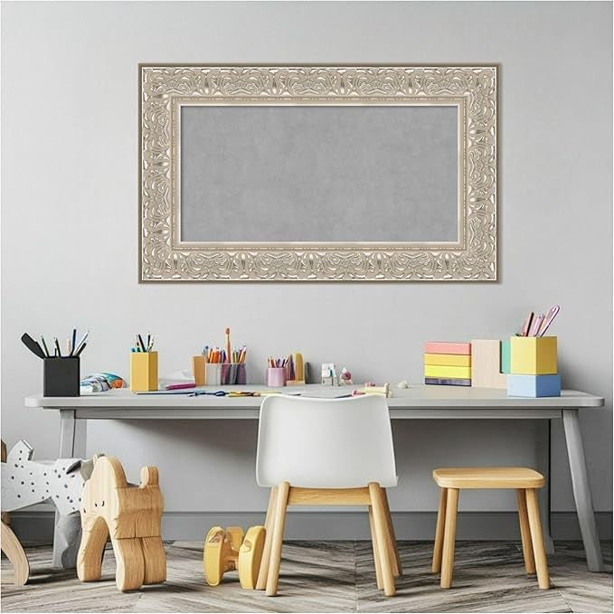 Amanti Art Silver Framed Magnetic Board 19x31 Small Vision Board for use with Magnets, 100% Metal Sheet to Display Items as Office Decor or for Home Organization in mudroom, Kitchen or Kids Room