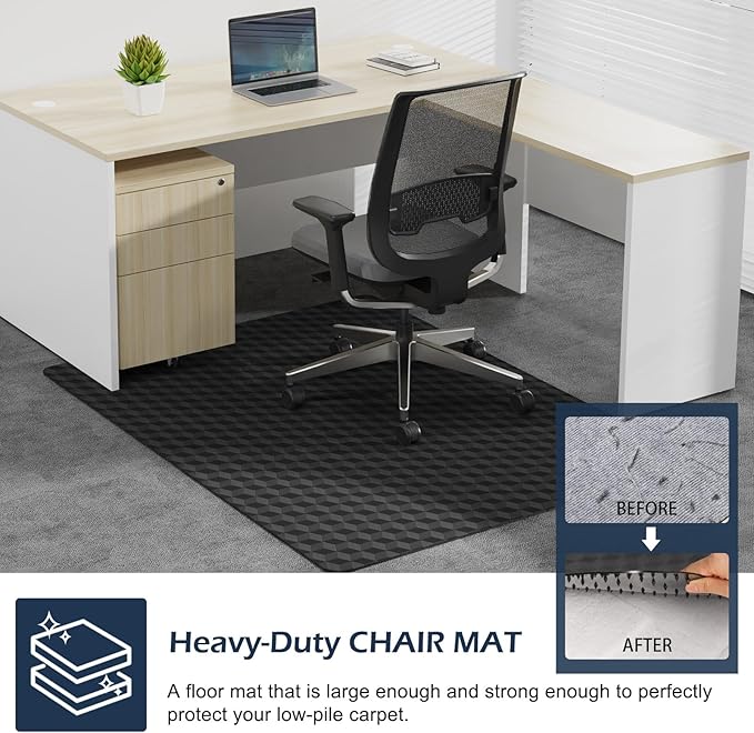 SALLOUS Chair Mat for Carpet, 30" x 48" Office Chair Mat for Carpeted Floors, Heavy Duty Vinyl Floor Mat with Grips, Non-Slip Carpeted Floor Protector Computer Desk Mat for Home Office (Black)