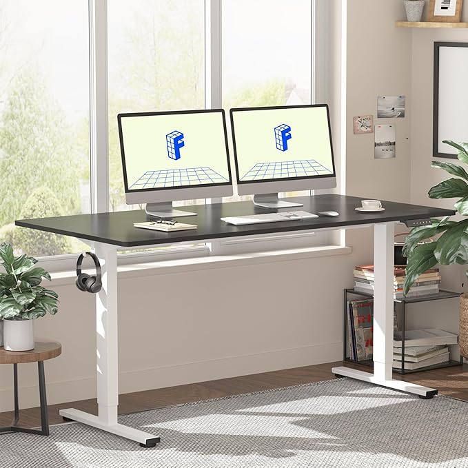 FLEXISPOT EN1 One-Piece Standing Desk with 1-Inch Thick Seamless Desktop, 55"x28" Electric Height Adjustable Desk for Home Office, Multi-Monitor Setups & Easy Assembly, Black