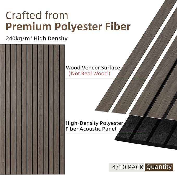 TO-TH Wood-Look Acoustic Wall Panels, 10 Pack 47.2” x 23.6” Sound Panels, Decorative Wood Panels for Wall Sound Dampening Panels for Home, Office, Basement, Walnut with Mitered Edges