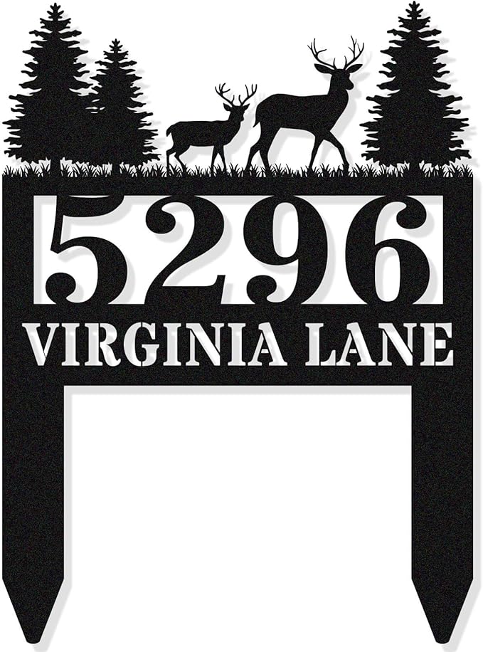 Personalized Deer Metal House Numbers with Stake,Custom Address Yard Signs with Stakes, Custom House Numbers for OutsidePersonalized House Number Sign, Personalized Housewarming Gifts