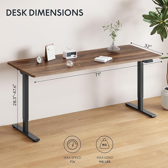 FLEXISPOT 79x32 Inch Large Dual Motor Electric Standing Desk, Black Walnut - 198 lbs Heavy-Duty Capacity, Ideal for Home Office, Creative Studio, or Multi-Monitor Setup