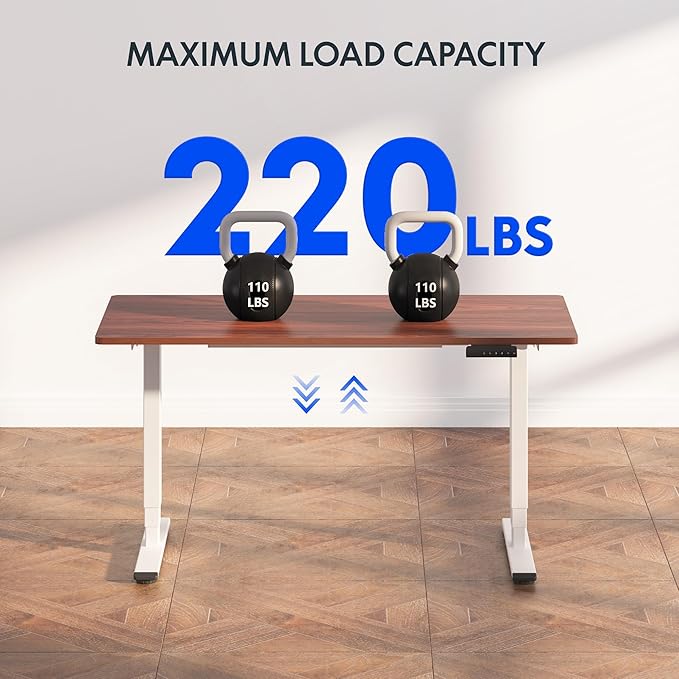 FLEXISPOT E6 3-Stage Dual Motor Electric Standing Desk 48 x 30 Sit Stand Up Desk, Holds 220 lbs, Adjustable Height w/Memory Presets, One-Piece Mahogany Desktop & White Frame, Ships in 2 Boxes