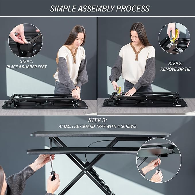 VIVO 42 inch Desk Converter, K Series, Height Adjustable Sit to Stand Riser, Dual Monitor and Laptop Workstation with Wide Keyboard Tray, Dark Walnut Top, Black Frame, DESK-V042KA
