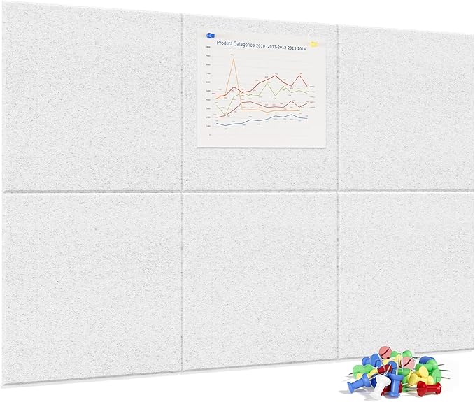 Neatsure Large Cork Board for Wall, 36" x 24" Bulletin Board with Pushpins, 6 Panels Felt Tiles Tack Push Pin Board for Office, Silver Gray