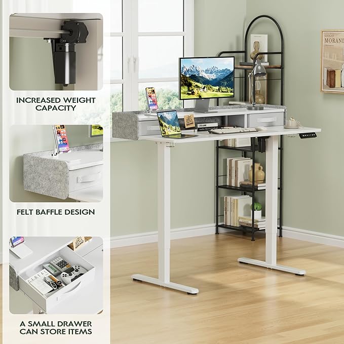 Homall Electric Standing Desk with 2 Drawers, Adjustable Height Computer Desk with Storage Sit Stand Table with Storage Shelf and Splice Board Quick Install for Home Office (White, 48 Inch)