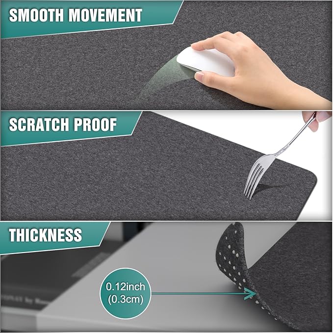 K KNODEL Felt Desk Mat, Large Desk Pad Protector, Office Computer Desk Mat for Keyboard, Non-Slip Mouse Pad (Dark Gray, 35.4"x15.7")